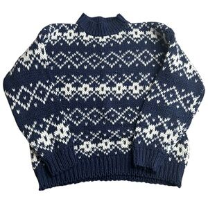 VTG NUOVO‎ INDUSTRIALE Sweater Men’s L Navy Blue White Fair Isle Knit 80s 90s